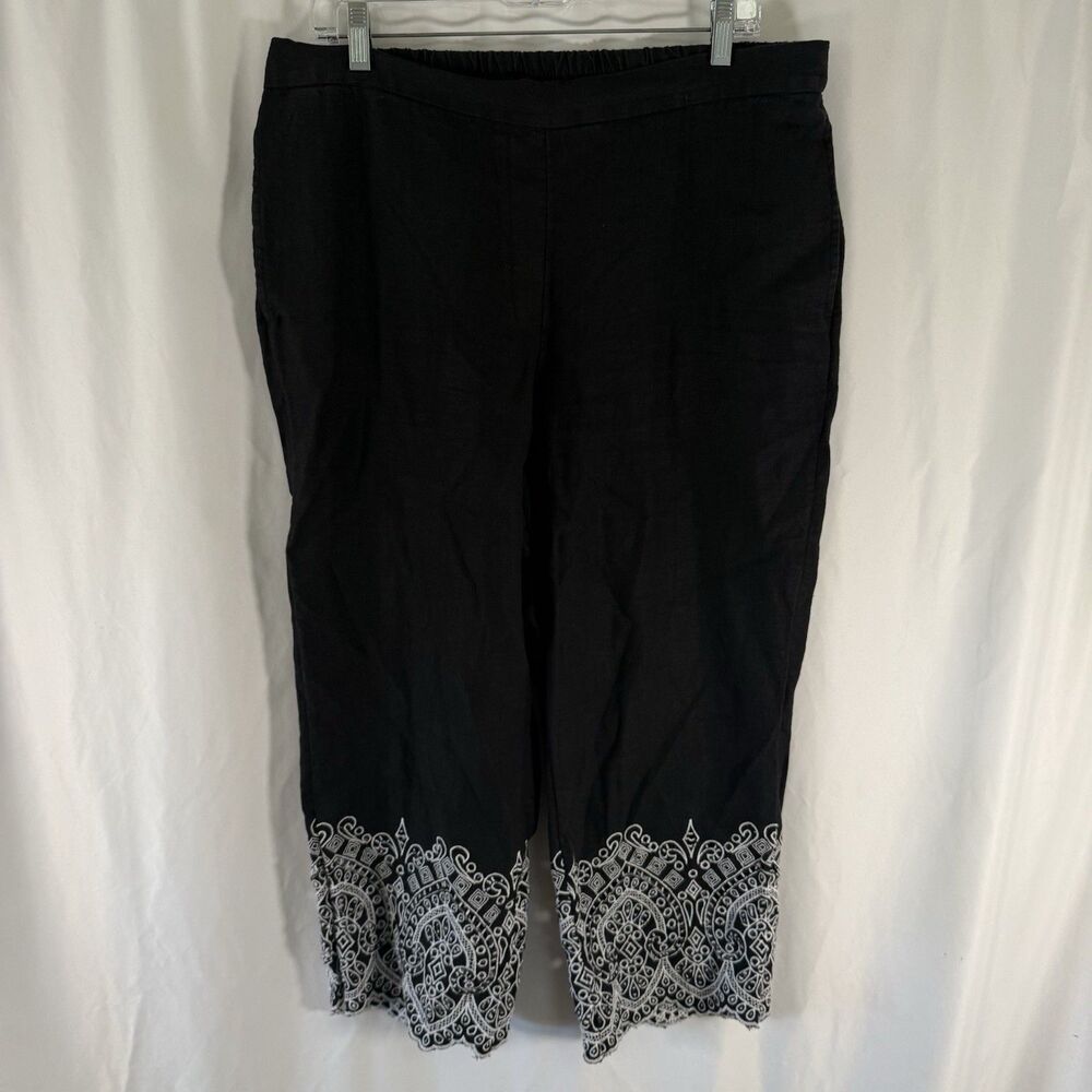Chico's 100% Linen Pants Women's 2 12 Black Crochet Bottom Lightweight